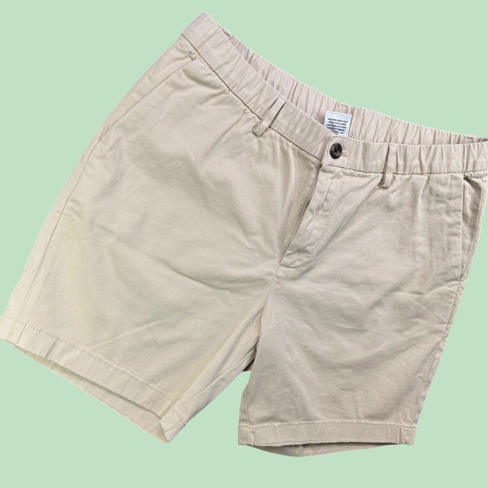 Bearbottom Stretch Chino Shorts Men L Khaki Tan 7" Inseam Elastic Waist Casual
